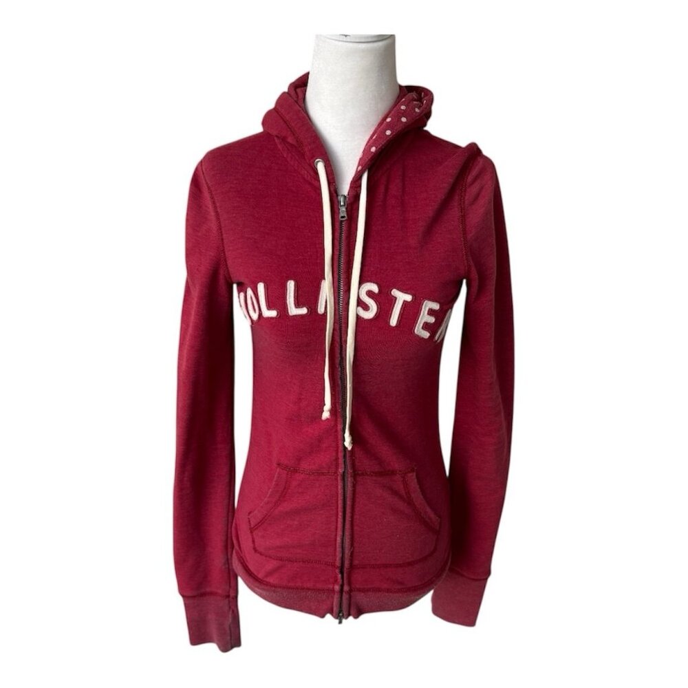 Vintage 2000s Y2K Hollister Full Zip Hoodie Sweatshirt Women Small Maroon Red